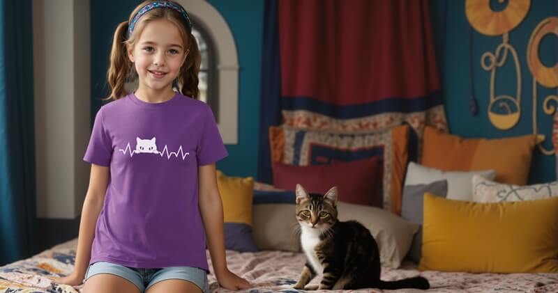 dětské tričko tep srdce kočka